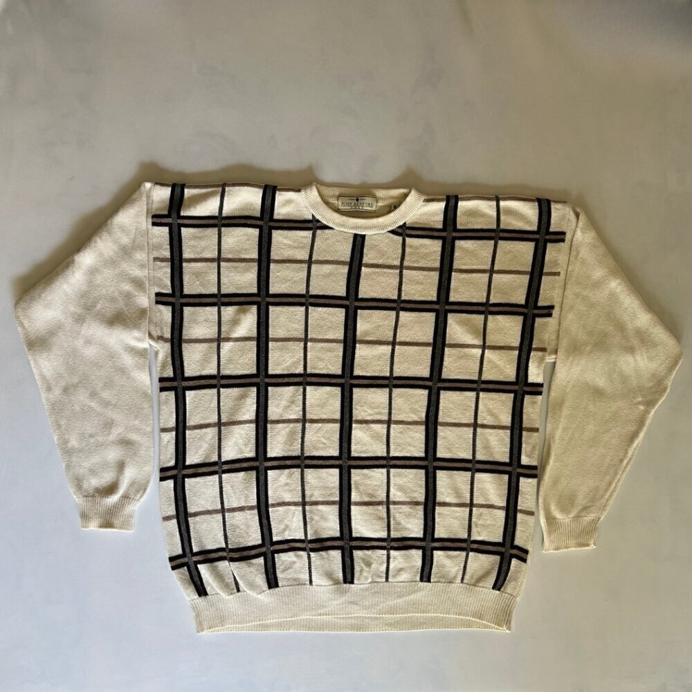 VTG John Ashford Men's Golf Windowpane Plaid Crewneck Sweater